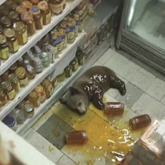 Kleiner Bär ganz high vom vielen Honig high honig