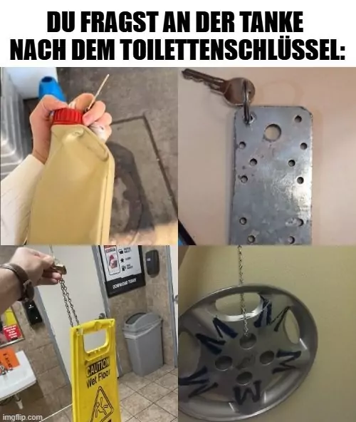 An der Tanke nach dem Toilettenschlüssel fragen tanke schluessel
